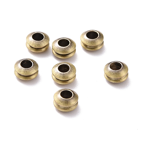 Honeyhandy Rack Plating Brass Spacer Beads, Lead Free & Cadmium Free, Grooved, Rondelle, Brushed Antique Bronze, 4.5x2.5mm, Hole: 2mm