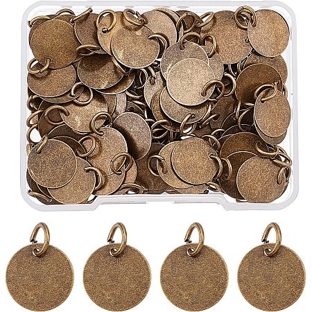 SUPERFINDINGS 100pcs Brass Pendants Charms Blank Stamping Tag Message Word Tag Pendants 12mm Flat Round Charms with Jump Rings for Bracelet Necklace Jewelry Making