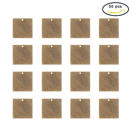PandaHall Elite 50 Pcs Brass Flat Square Blank Stamping Tag Pendants Charms 20x20x0.5mm for Jewelry Making Antique Bronze