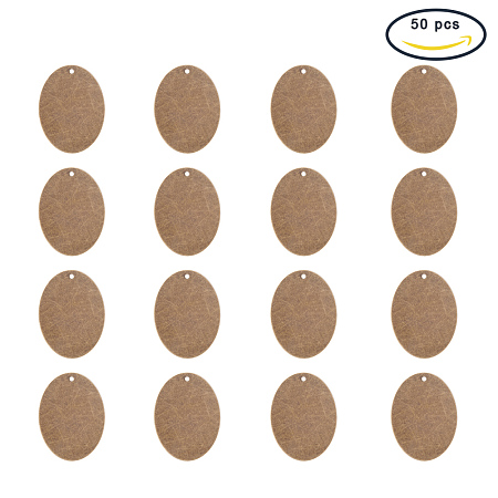 PandaHall Elite 50 Pcs Brass Flat Oval Blank Stamping Tag Pendants Charms 40x30x0.5mm for Jewelry Making Antique Bronze