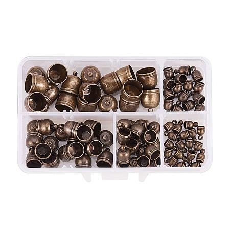 PandaHall Elite 100pcs 5 Size Antique Bronze Brass Leather Ends Cord Glue in Barrel End Caps, Leather Cord Kit for Kumihimo Jewelry and Tassel Making(8mm, 9mm, 10mm, 12mm, 14mm)