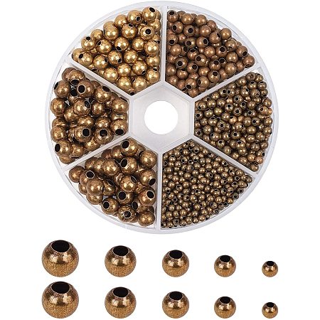 PH PandaHall 1150pcs 5 Sizes Smooth Spacer Beads Antique Bronze Tiny Spacer Beads Loose Beads for Jewelry Making Supplies(2.4mm, 3mm, 4mm, 5mm, 6mm)