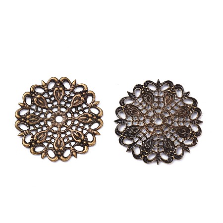 Honeyhandy Brass Vintage Filigree Findings,  Antique Bronze Color, Flat Round, Size: about 25mm in diameter, 1mm thick, hole: 2mm