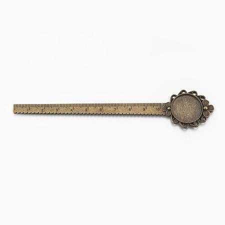 ARRICRAFT 10 pcs 137mm Tibetan Style Alloy Ruler Shape Metal Bookmarks with 20mm Flat Round Tray for Adults DIY Gift Decoration Antique Bronze