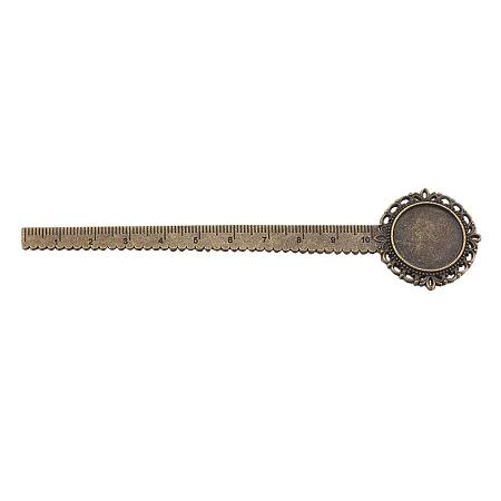 ARRICRAFT 10 pcs 132mm Tibetan Style Alloy Ruler Shape Metal Bookmarks with 20mm Flat Round Tray for Adults DIY Gift Decoration Antique Bronze