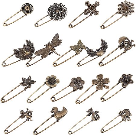 NBEADS 18 Pcs Retro Alloy Safety Brooch Pins, Mixed Styles Decorative Tibetan Pins Safety Steampunk Findings for Sweater Scarf Cloth Garment Bag Hat Cardigan Decor