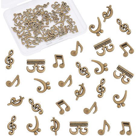 OLYCRAFT 90pcs Music Notes Resin Fillers 6-Style Musical Note Filling Charms Alloy Epoxy Resin Accessories for Resin Crafting and Jewelry Making - Antique Bronze
