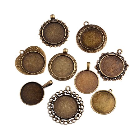 NBEADS 250g Antique Bronze Plated Mixed Shape Alloy Pendant Cabochon Settings