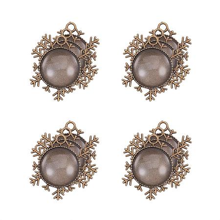 PandaHall Elite 15pcs Antique Bronze Snowflake Bezel Pendant Trays Blanks Cabochon Settings with 15pcs Glass Cabochon Dome Tiles Clear Cameo for Crafting DIY Jewelry Making