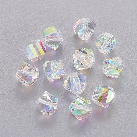 Honeyhandy Faceted Electroplate K9 Glass Rhinestone Beads, Cone, Clear AB, 7.5x8.5x8.5mm, Hole: 1.6mm
