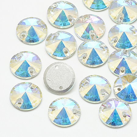 Honeyhandy Sew on Rhinestone, K9 Glass Rhinestone, Two Holes, Garments Accessories, Random Color Back Plated, Faceted, Cone, Crystal AB, 12x5mm, Hole: 1mm