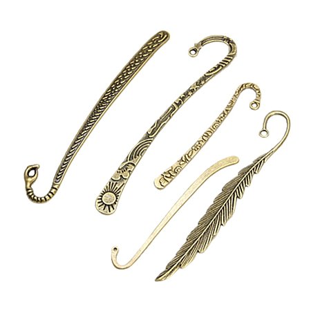 NBEADS 500g Tibetan Style Bookmarks, Mixed Shape, Antique Bronze, about 15~24mm wide, 79~122mm long, 2~4mm thick, hole: 2~3mm