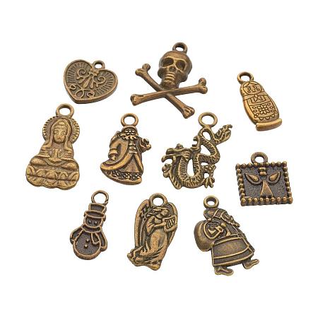 ARRICRAFT 20 pcs 10 Shapes Tibetan Style Alloy Pendants, Mixed Shapes Pendant Charms for Jewelry Making, Antique Bronze