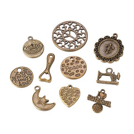 ARRICRAFT 20 pcs 10 Shapes Tibetan Style Alloy Pendants, Mixed Shapes Pendant Charms for Jewelry Making, Antique Bronze
