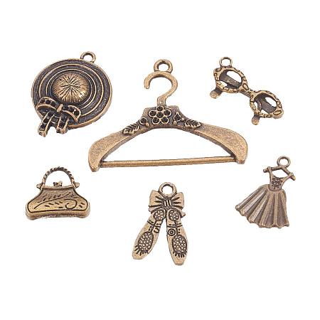 ARRICRAFT 30 pcs Tibetan Style Alloy Pendants, 6 Shapes Ladies Wear Theme Pendant Charms for Jewelry Making, Antique Bronze