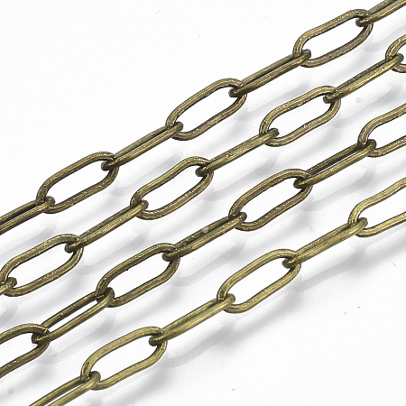 ARRICRAFT Brass Paperclip Chains, Flat Oval, Drawn Elongated Cable Chains, Soldered, with Spool, Cadmium Free & Nickel Free & Lead Free, Antique Bronze, 9x3.5x0.7mm, about 6.56 Feet(2m)/roll