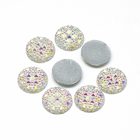 Honeyhandy Resin Cabochons, Bottom Silver Plated, Half Round/Dome, White, 18x3.5mm