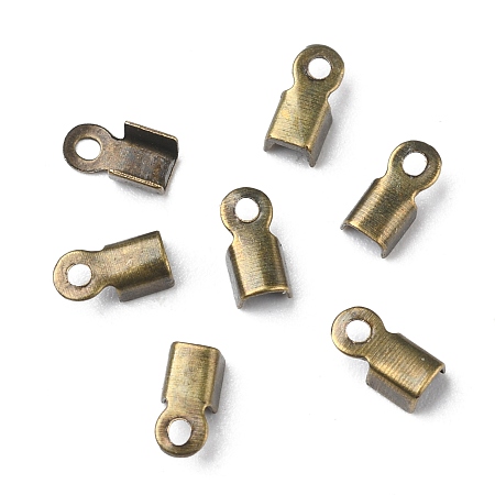 Honeyhandy Iron Folding Crimp Ends, Fold Over Crimp Cord Ends, Nickel Free, Antique Bronze Color, about 3mm wide, 6mm long, Hole: 1mm, about 344pcs/10g