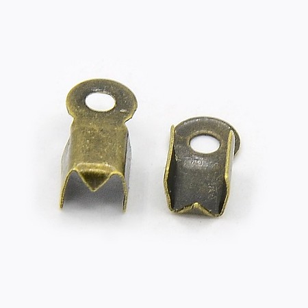 Honeyhandy Iron Folding Crimp Ends, Fold Over Crimp Cord Ends, Antique Bronze, 9x3.5x4mm, Hole: 2mm, about 258pcs/20g