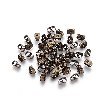 Honeyhandy Iron Ear Nuts, Earring Backs, Nickel Free, Antique Bronze, about 6mm long, 4mm wide, 3mm high, hole: 0.7~1.0mm