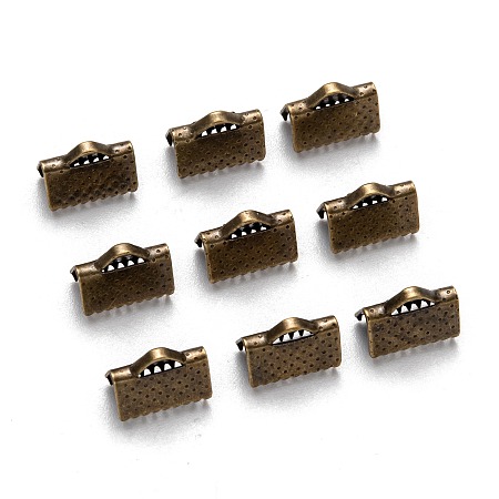 Honeyhandy Iron Ribbon Crimp Ends, Lead Free, Antique Bronze Color, about 7mm long, 10mm wide, hole: 2mm