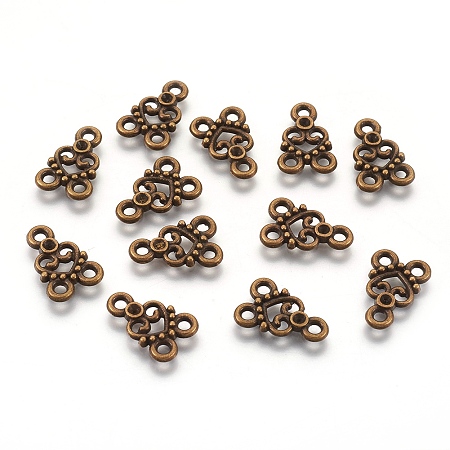 Honeyhandy Alloy Chandelier Component Links, 3 Loop Connectors, Lead Free and Cadmium Free, Valentine Ornaments, Heart, Antique Bronze Color, about 15mm long, 11mm wide, 2mm thick, hole: 2mm
