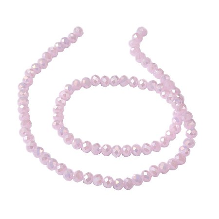 NBEADS 1 Strand AB Color Plated Faceted Abacus Electroplate Imitation Jade Pink Glass Bead Strands with 6x4mm,Hole: 1mm,about 95pcs/strand