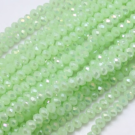 Honeyhandy Electroplate Imitation Jade Glass Rondelle Beads Strands, Faceted, AB Color Plated, Pale Green, 4x3mm, Hole: 1mm, about 139pcs/strand, 15.7 inch