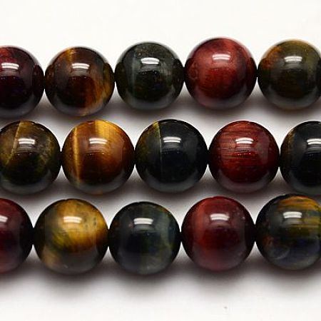 Honeyhandy Natural Tiger Eye Beads Strands, Grade AB+, Dyed, Round, Mixed Color, 8mm, Hole: 1mm, about 48pcs/strand, 15.75 inch