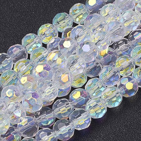 Handmade Glass Faceted Round Beads, AB Color Plated, White, about 8mm in diameter, hole: 1mm, about 40pcs/strand, 13