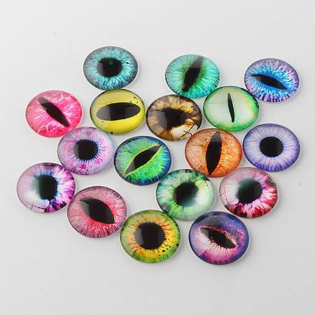 Honeyhandy Half Round/Dome Dragon Eye Printed Glass Cabochons, Mixed Color, 20x6mm