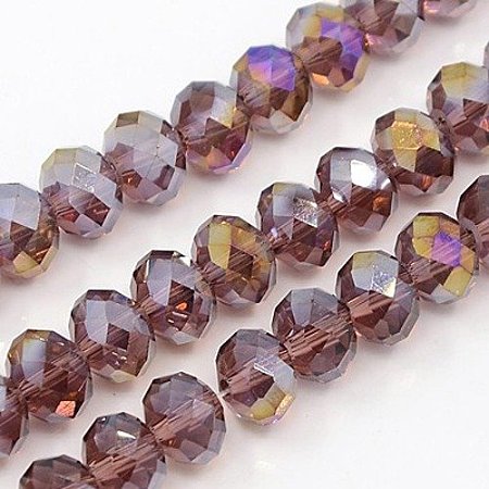 NBEADS 1 Strand AB Color Plated Faceted Abacus Purple Color Glass Beads Strands with 6x4mm,Hole 1mm,about 95pcs/strand