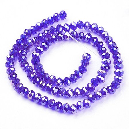 NBEADS 1 Strand AB Color Plated Faceted Abacus Dark Blue Electroplate Glass Beads Strands with 6x4mm, 95pcs/Strand