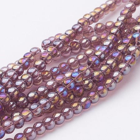 NBEADS Glass Bead Strands, Round, AB Color Plated, MediumPurple, 6mm, Hole: 1mm; about 50pcs/strand, 13