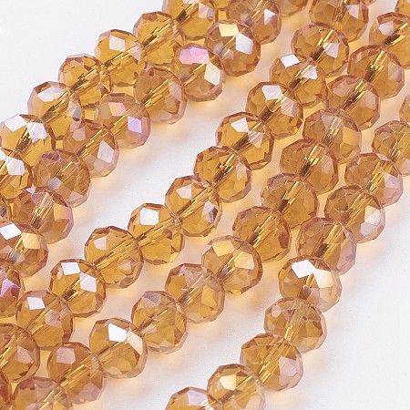 Arricraft Electroplate Glass Beads Strands, AB Color Plated, Faceted Rondelle, DarkGoldenrod, 8x6mm; about 68~70pcs/strand