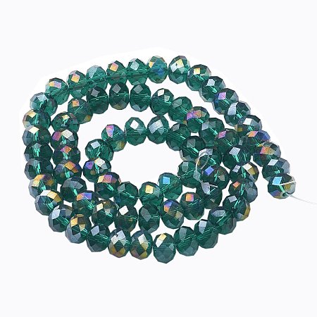 NBEADS 1 Strand AB Color Plated Faceted Abacus Green Electroplate Glass Beads Strands with 8x6mm,about 72pcs/Strand