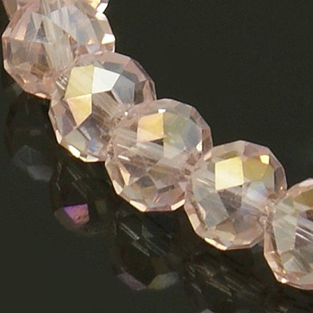 Arricraft Electroplate Glass Beads Strands, AB Color Plated, Faceted Rondelle, Pink, 8x6mm; about 68~70pcs/strand