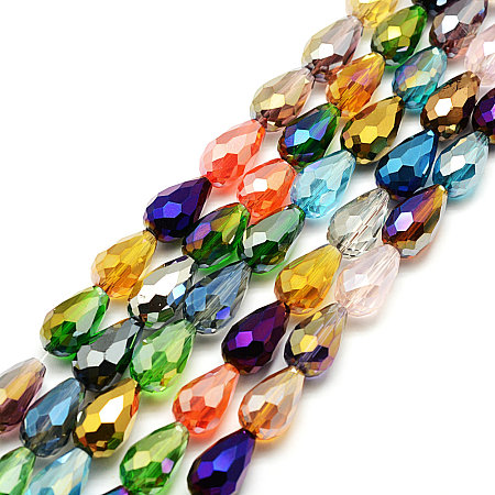 Honeyhandy Faceted Teardrop Glass Beads Strands, Mixed Color, 15x10mm, Hole: 1mm, about 28pcs/strand, 16 inch