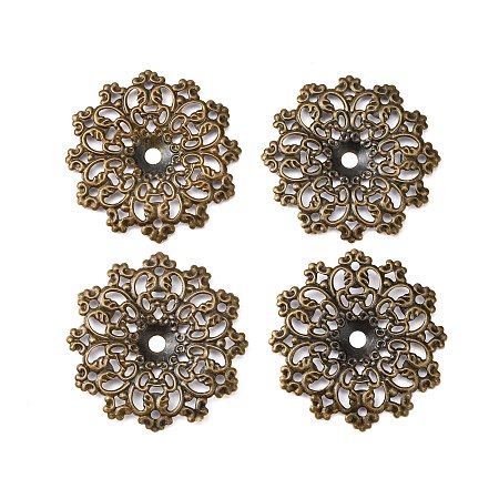 Honeyhandy Iron Links, Etched Metal Embellishments, Flower, Antique Bronze, 60x60x4mm, Hole: 3mm