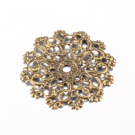 Honeyhandy Iron Links, Etched Metal Embellishments, Flower, Antique Bronze, 30.5~31x30x1.5~2mm, Hole: 1mm