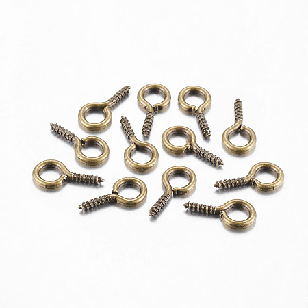 Honeyhandy Iron Screw Eye Pin Peg Bails, For Half Drilled Beads, Antique Bronze, 13x6.5x1.5mm, Hole: 4mm, Pin: 1.5mm