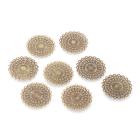 Honeyhandy Iron Links, Etched Metal Embellishments, Flat Round, Antique Bronze, 42.5x0.5mm, Hole: 2mm