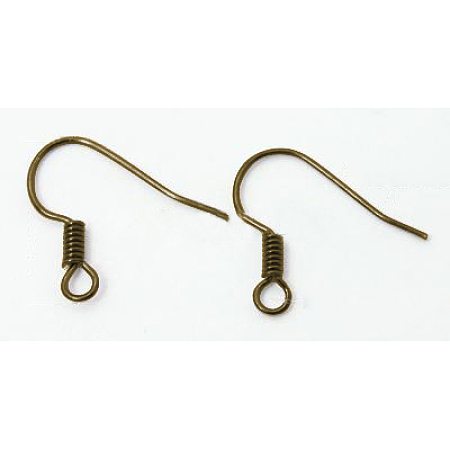 Honeyhandy Brass Earring Hooks, with Horizontal Loop, Antique Bronze, 15~17.5mm, Hole: 1.5mm