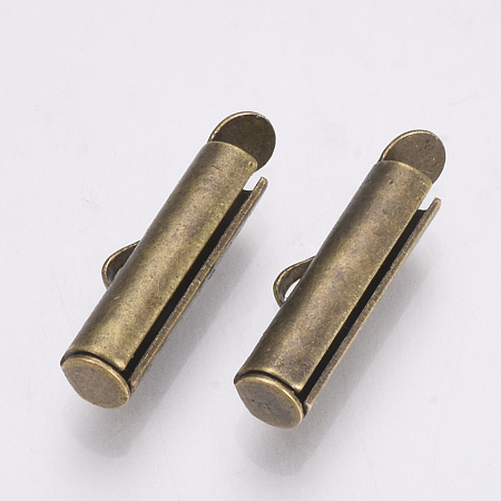 Honeyhandy Brass Slide On End Clasp Tubes, Slider End Caps, Antique Bronze, 6x13x4mm, Hole: 1x3mm, Inner Diameter: 3mm