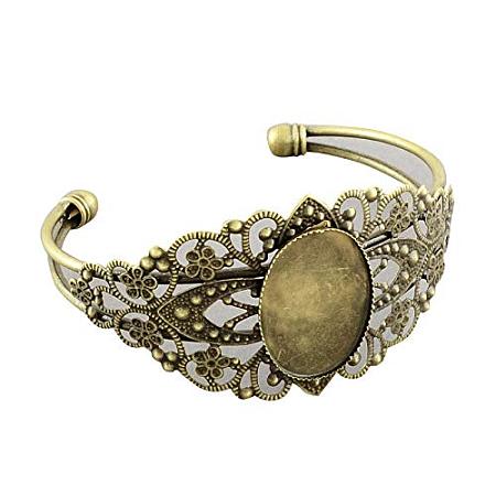 ARRICRAFT 1pc Brass Filigree Bangle Makings for Bracelet Necklace Jewelry Making, Cuff Bangles Blanks, Antique Bronze, 63mm; Tray: 25x18mm