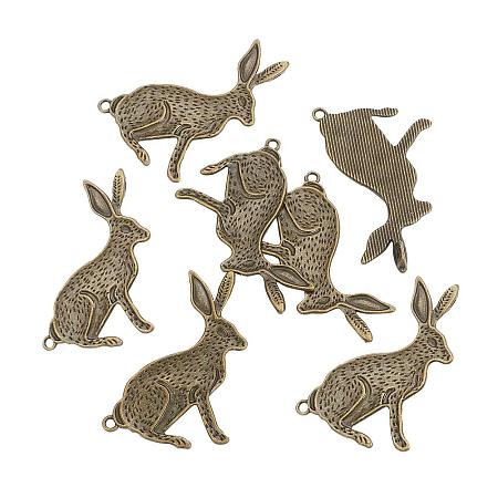NBEADS 10 Pcs Antique Bronze Alloy Rabbit Pendants Halloween Charm Pendant Necklace for Jewelry Making, Cadmium Free & Lead Free