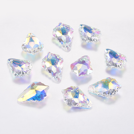ARRICRAFT Faceted Glass Rhinestone Charms, Imitation Austrian Crystal, Leaf, Crystal AB, 11.5x16.5x5.5mm, Hole: 1mm