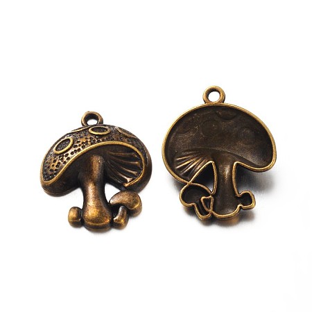 Honeyhandy Tibetan Style Alloy Pendants, Lead Free and Cadmium Free, Mushroom, about 22.5mm long, 19mm wide, 3mm thick, hole: 2mm
