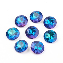 Honeyhandy Pointed Back & Back Plated Glass Rhinestone Cabochons, Grade A, Faceted, Flat Round, Bermuda Blue, 8x4.5mm