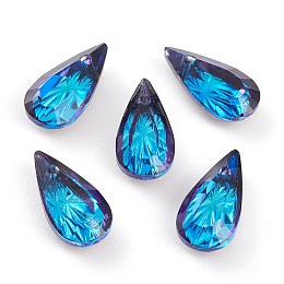 Honeyhandy Embossed Glass Rhinestone Pendants, Teardrop, Faceted, Bermuda Blue, 14x7x4mm, Hole: 1.2mm